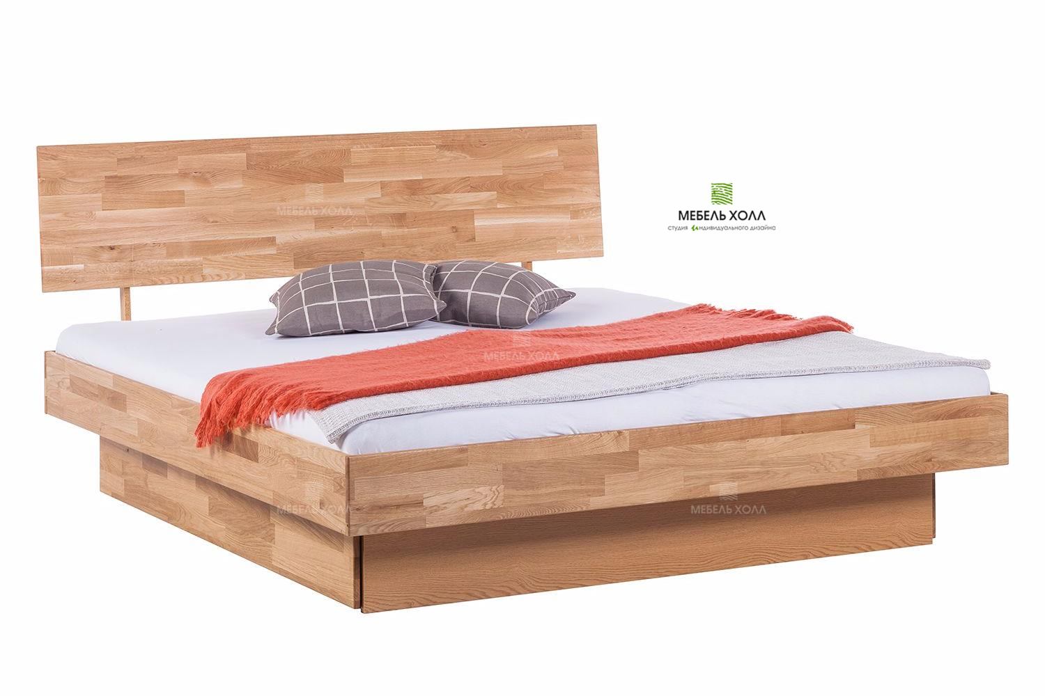Кровать на два спальных места из шпона с одним сплошным выдвижным ящиком на направляющих компании Hettich.