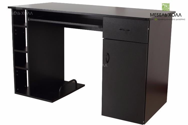 Классический компьютерный стол из темного ДСП с подставкой под системный блок