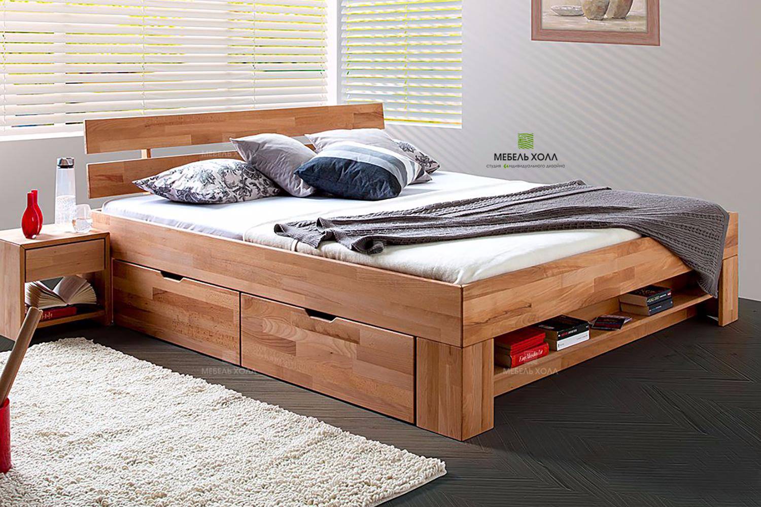 кровать деревянная с ящиками для хранения