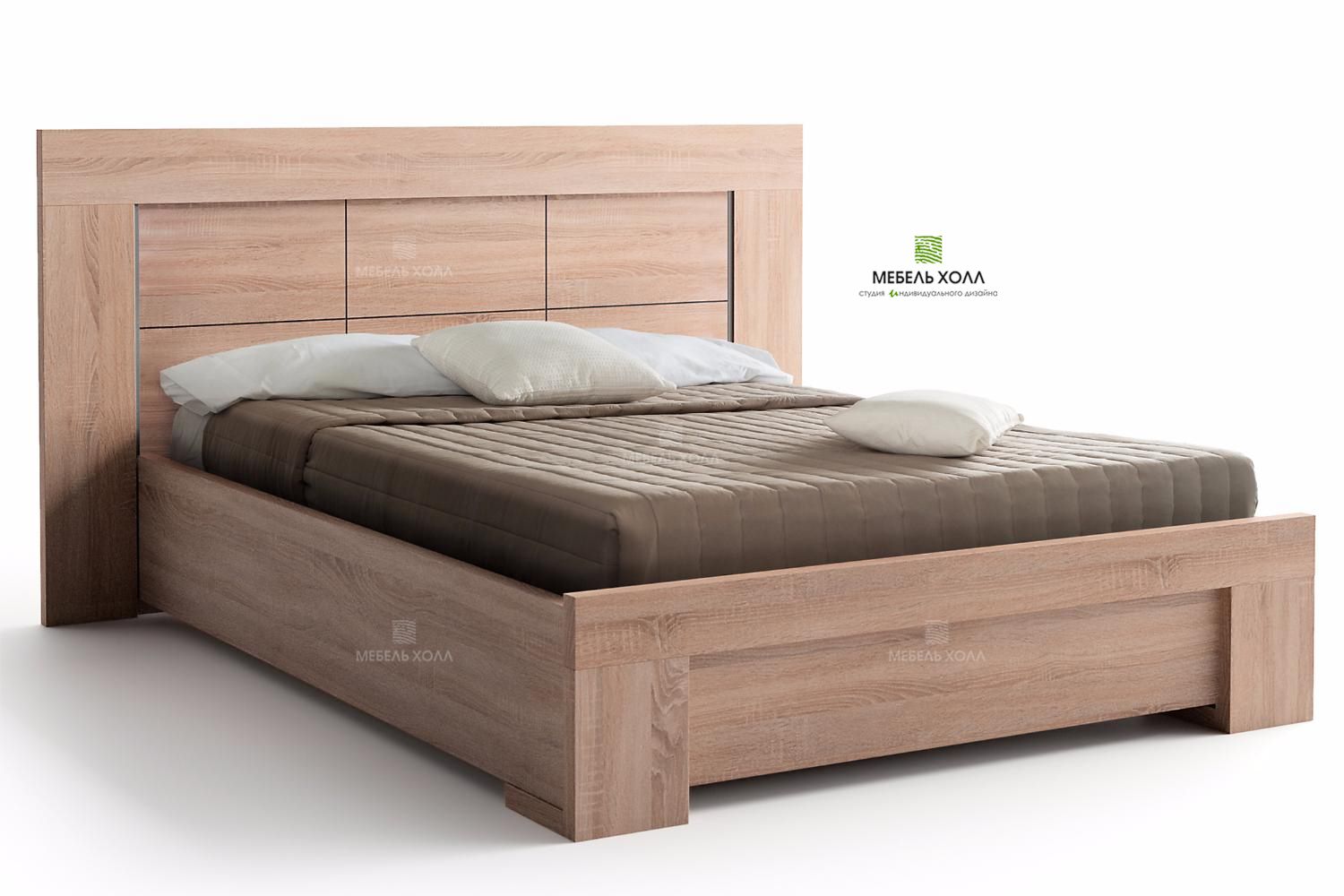 Современная и стильная кровать выполнена из массива с подсветкой у изголовья