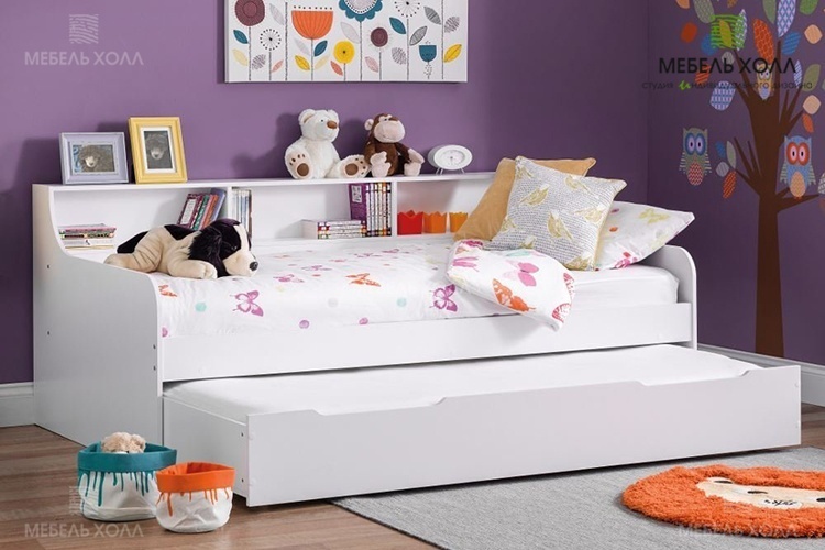 Выдвижная кровать для детской комнаты. Материал исполнения: крашенный МДФ.