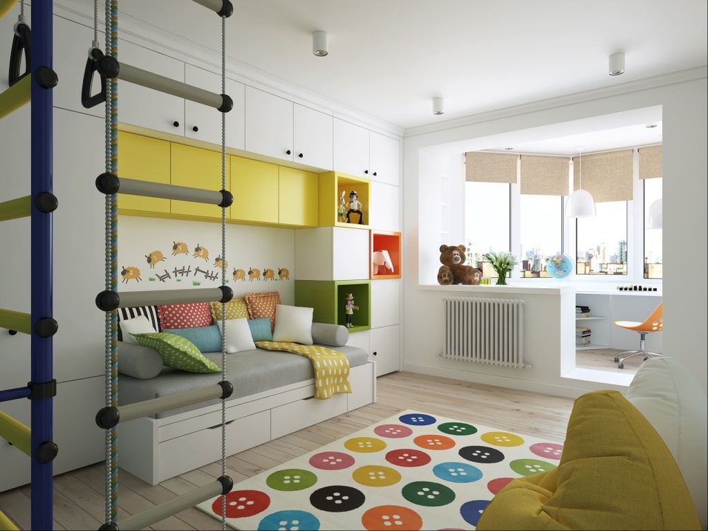 Дизайн детской комнаты с балконом