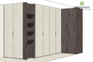 Угловой шкаф-купе с открытым стеллажом выполнен из ДСП Egger и Syncron. Угловые шкафы помогают экономить пространство дома