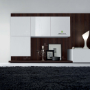 Мебель для гостиной (стеновая панель и шкафчики) из темного ДСП и белого МДФ