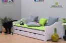 Стильная кровать из массива окрашенного в белый цвет. Идеальный вариант для детской комнаты или гостевой. Под кроватью спрятано дополнительное спальноеместо