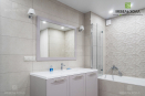 Мебель для ванной выполнена из крашеного фрезерованного МДФ, зеркало - серебро. Изготавливаем изделия любой сложности