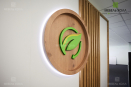 Офисный шкаф-перегородка выполнен из ДСП Egger, логотип с подсветкой по периметру