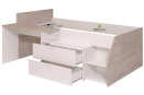 Мультифункциональная и практичная кровать имеет лестницу, два выдвижных ящика на направляющих, свободное пространство внизу и небольшой столик
